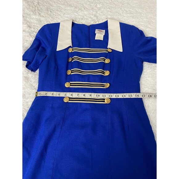 Lanz Original Vintage Dress Sailor Blue Gold Buttons Linen Blend Size 12 - Picture 4 of 14